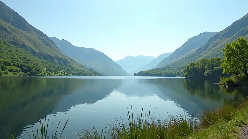 Peaceful lake view surrounded by mountains and trees in Killarney National Park on a clear day